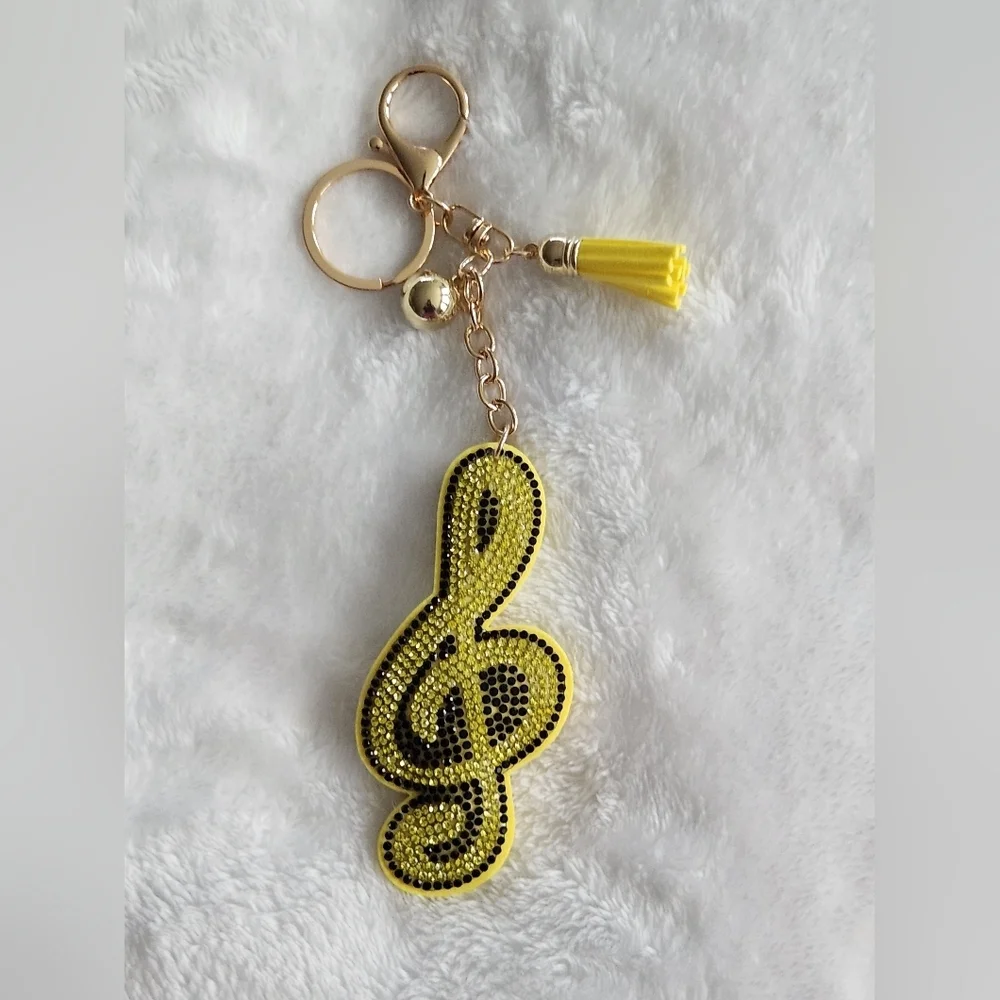 Musical Note Yellow and Gold Treble Clef Keychain Bag Charm